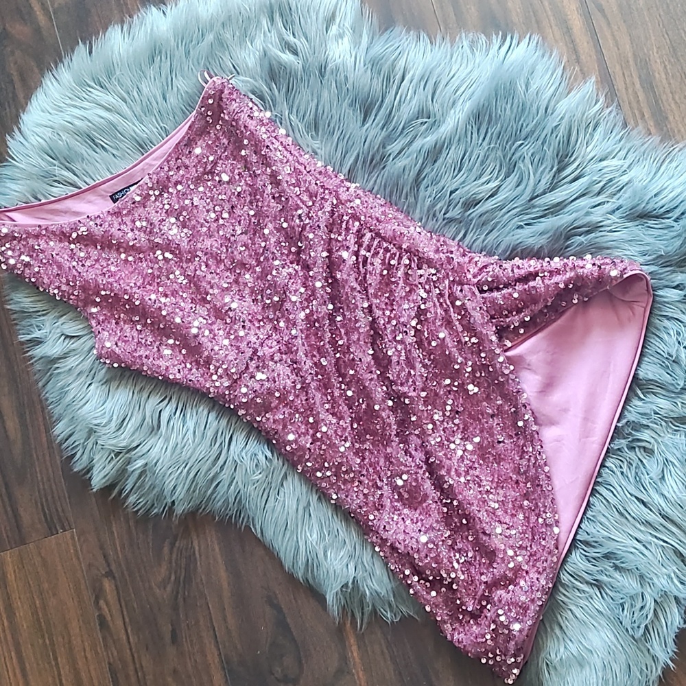 Pink Sequin One-Shoulder Dress - Picture 4 of 5